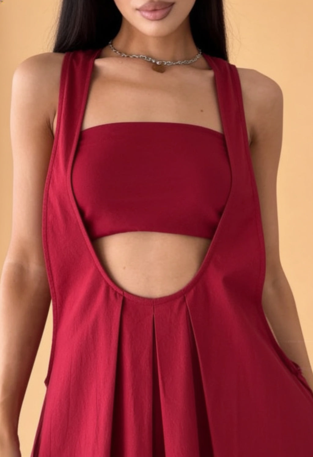 Pleated Overall Dress with Pockets