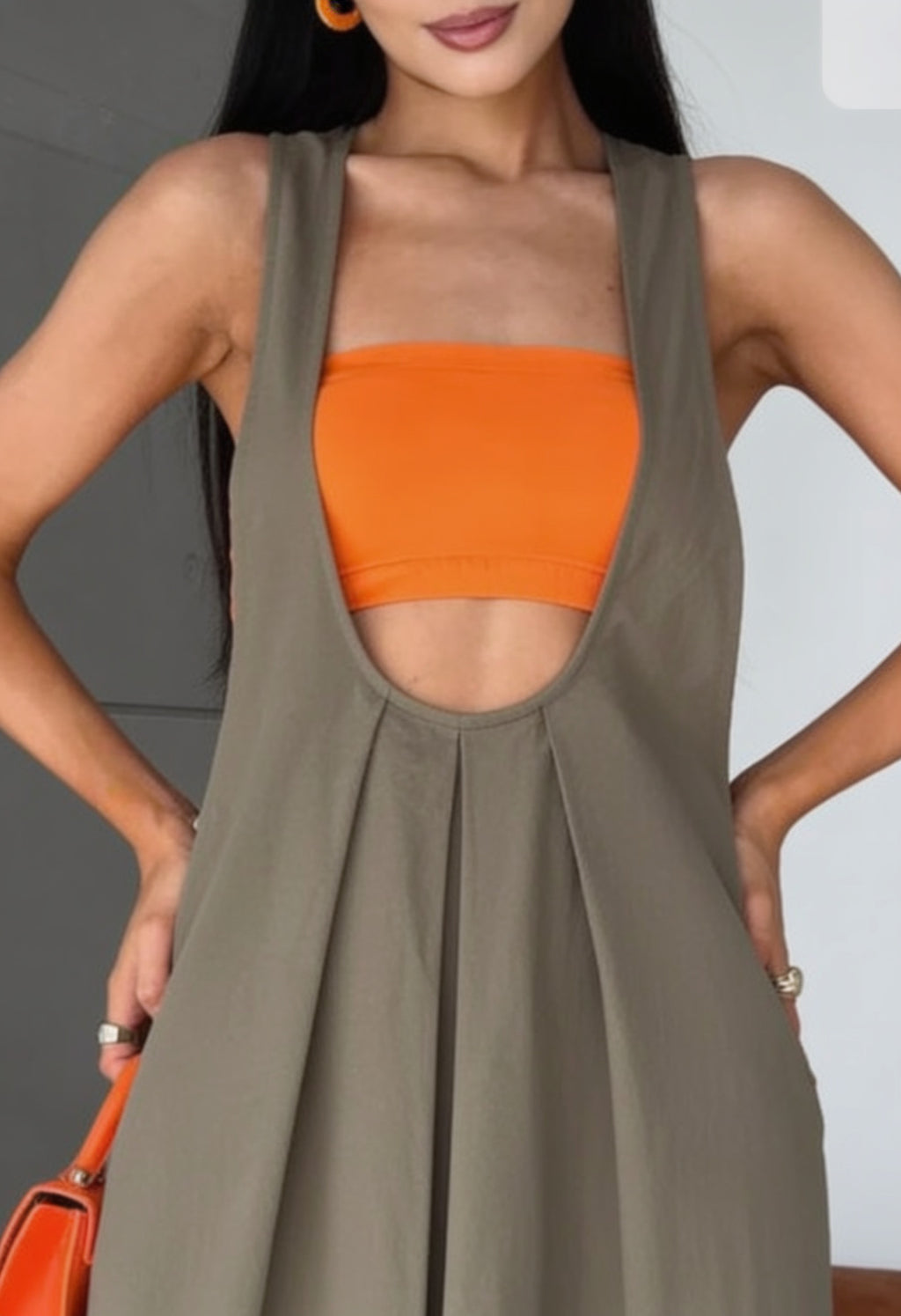 Pleated Overall Dress with Pockets