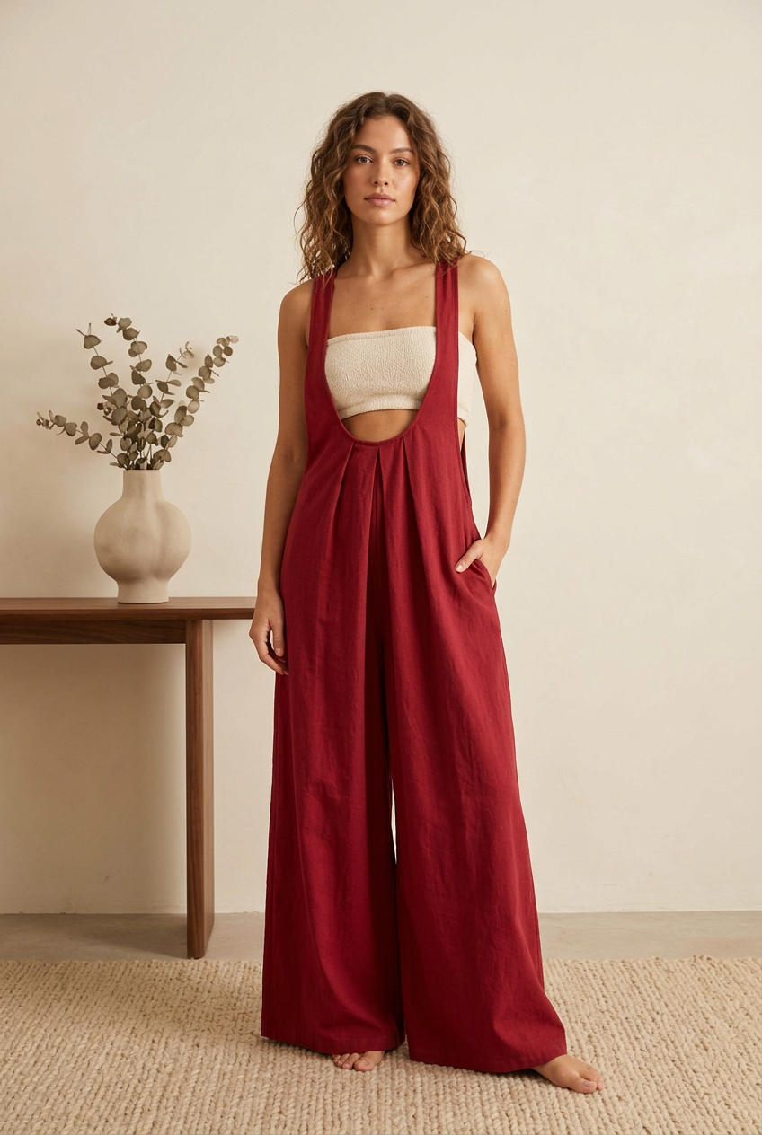 Pleated Overall Dress with Pockets